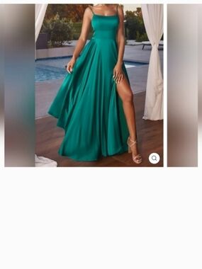 Cinderella Teal Green Satin Maxi Dress with Side Slit